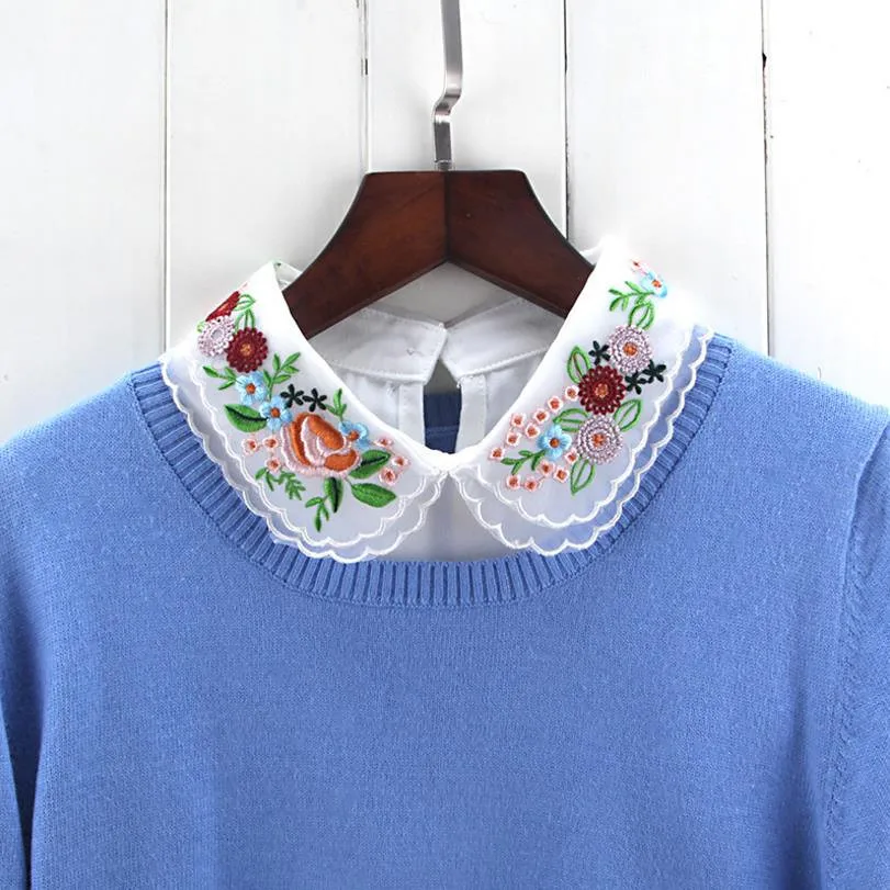 

False Collar Apparel Accessaries Female Korean Flower embroidered Women's Fake Collar Female spring winter sweater collar