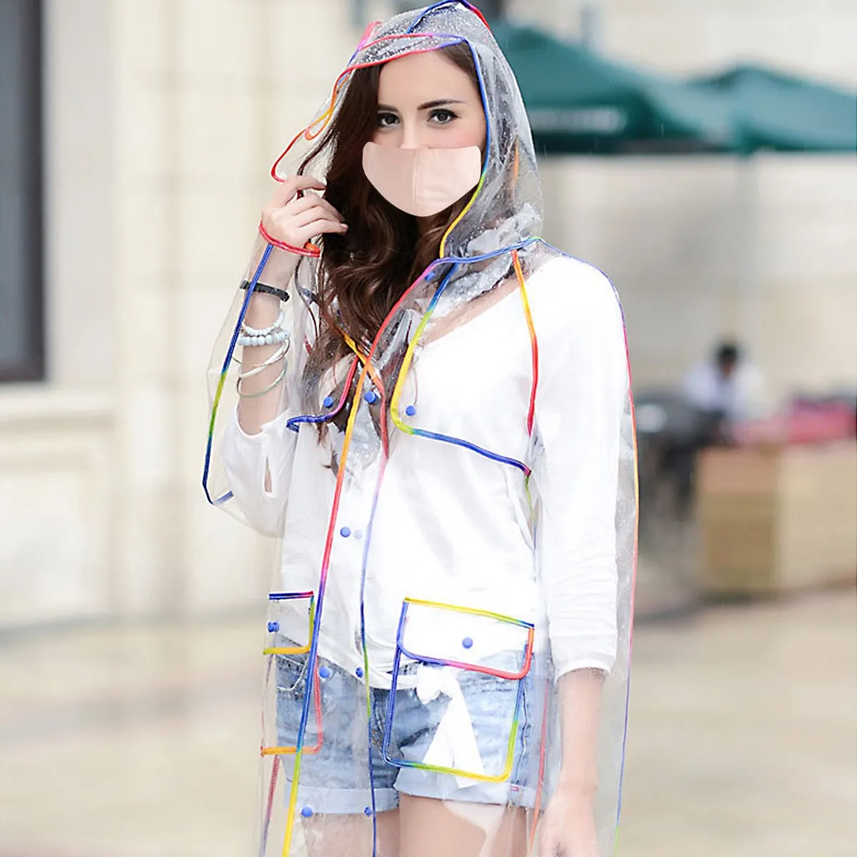 Transparent EVA Raincoat Fashionable Women Rainwear Windproof Rain Coat
