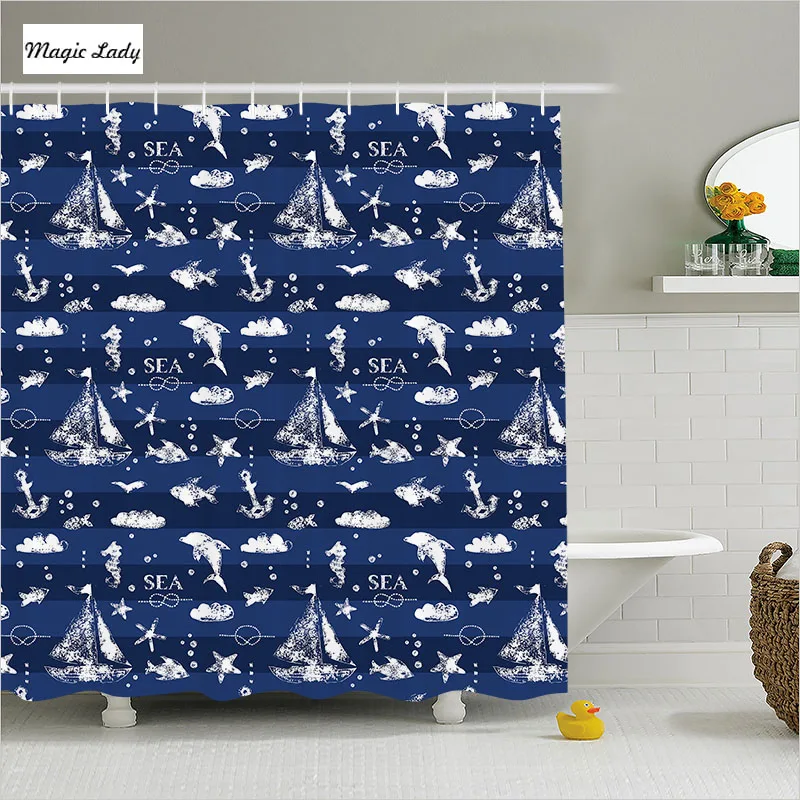 Shower Curtain Bathroom Accessories To Navy Sailboat Pattern Maritime
