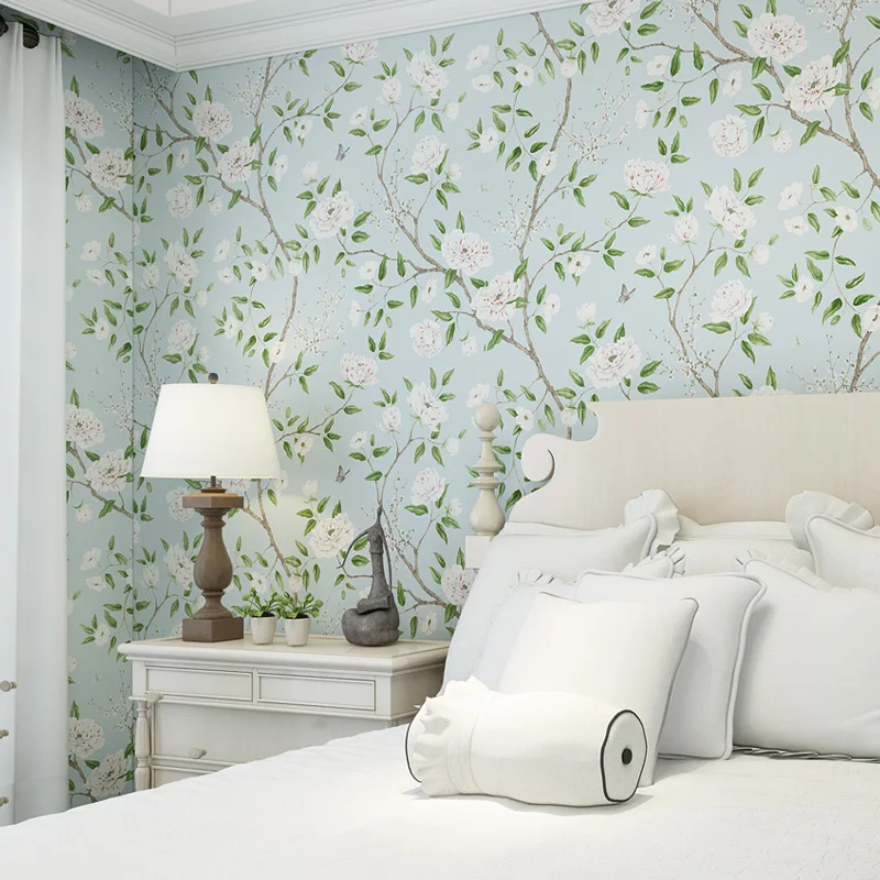 2019 hermoso Papel pintado de flores grandes fresco azul claro dormitorio Papel de pared sala de estar Floral papeles tapiz decoración del hogar QZ002|Papeles pintados| - AliExpress