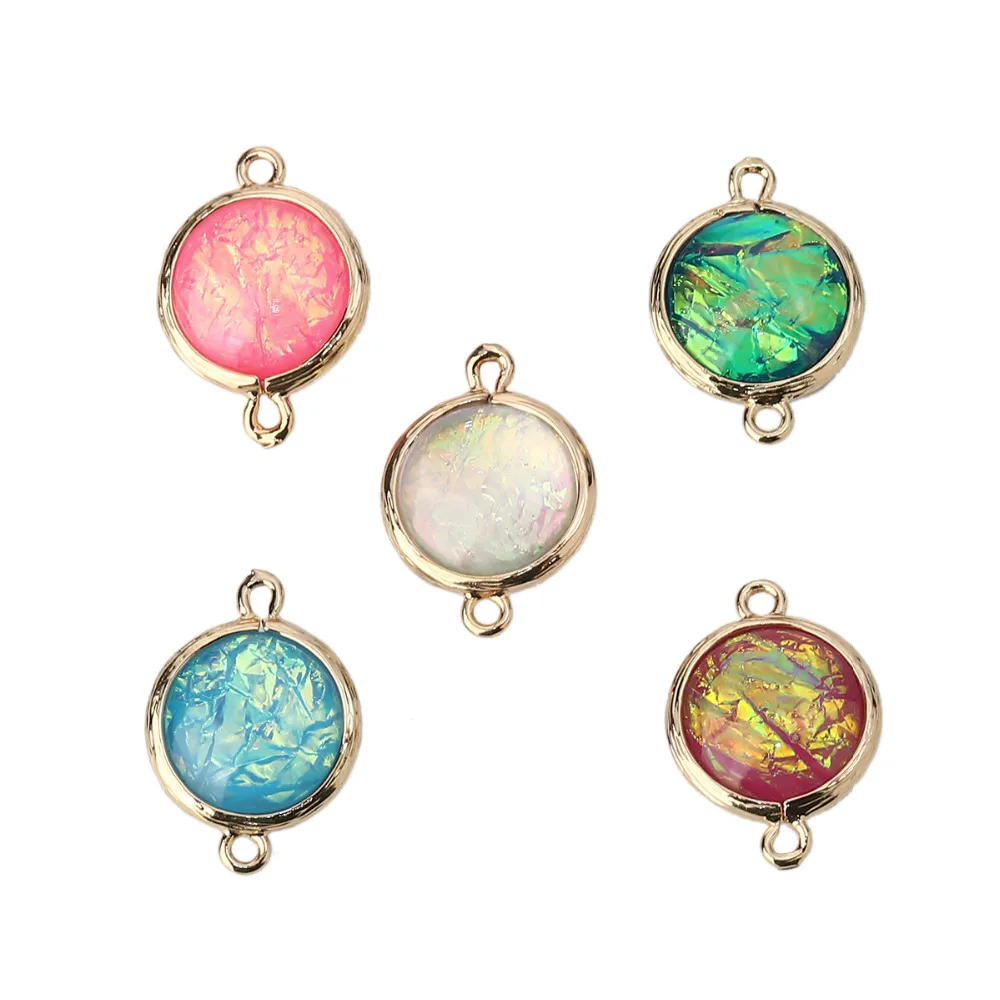 

Doreen Box Copper & Resin AB Rainbow Color Aurora Borealis Connectors Round Light Golden Pink 23mm( 7/8") x 16mm( 5/8"), 5 PCS