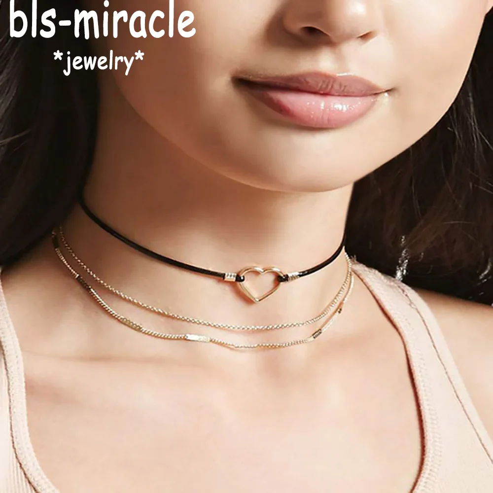 Bls-miracle Boho Ожерелье из сплава в форме сердца для женщин, винтажное золотое ожерелье с несколькими слоями, чокер с несколькими слоями, ювелирное изделие, Прямая поставка N449