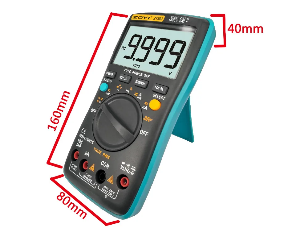 

ZT302 Portable Handheld Digital Multimeter 9999 Counts True RMS Auto Range Multimeter LCD Display Electrical Test Meter