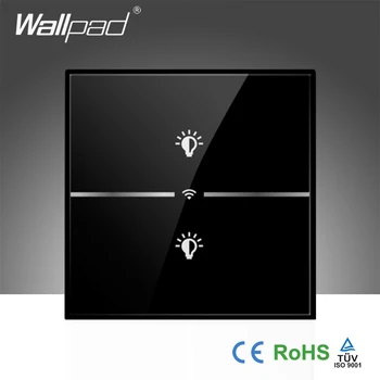 

Hot Sales Wallpad LED Black Luxury Glass 110~250V EU 2 Gang Wireless Wifi Remote Light Control Light Wall Switch, Free Shipping