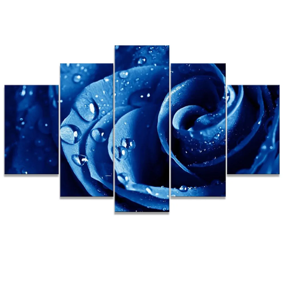 

Framed Modern Painting Flower Blue Rose Prints on Canvas Wall art for Home Office Room Decoration Gift Stretched Ready to Hang