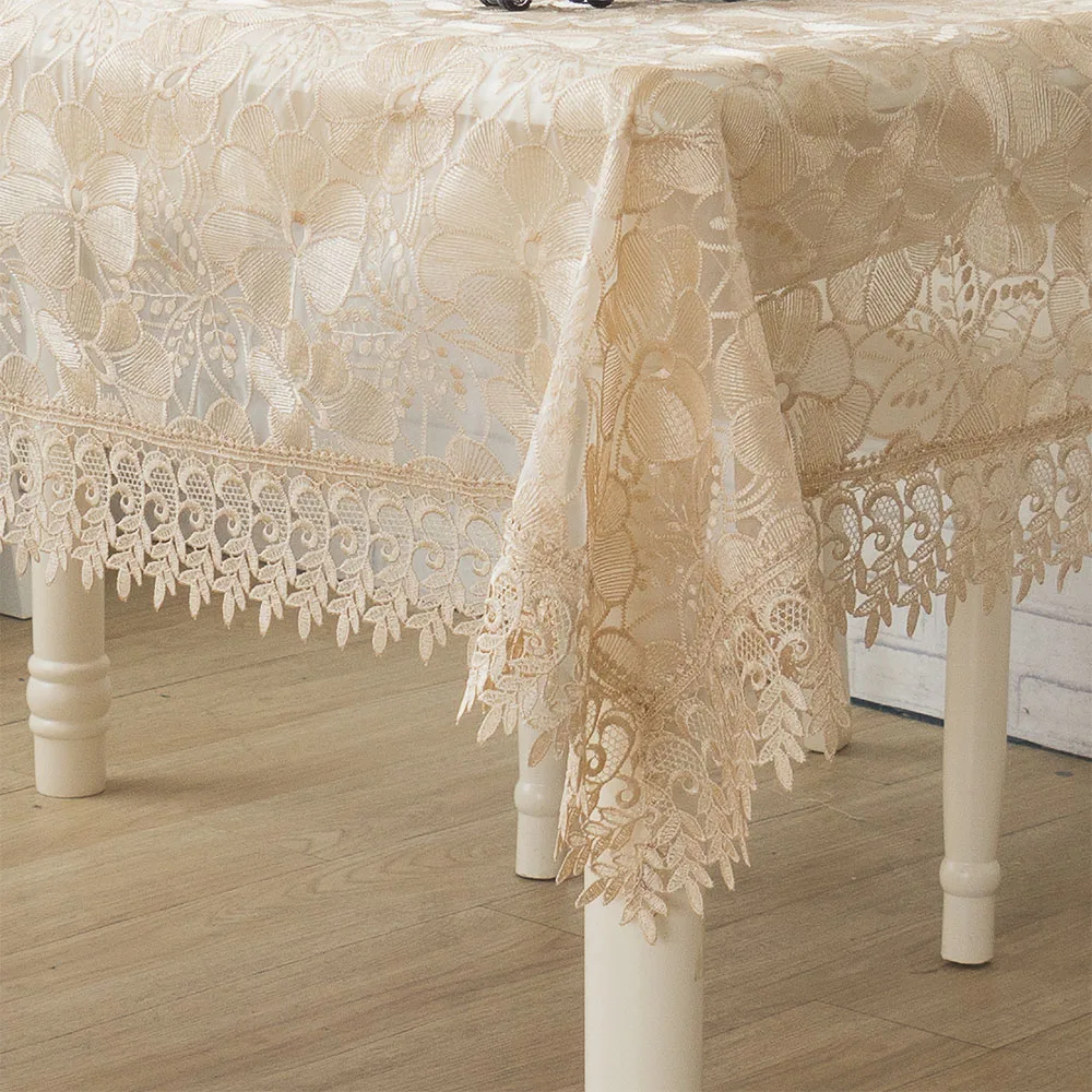 

Free Shipping Household Elegant Gold Colours Modern Style Organza Flarl Design Embroidered Table Cloth For Dining Table