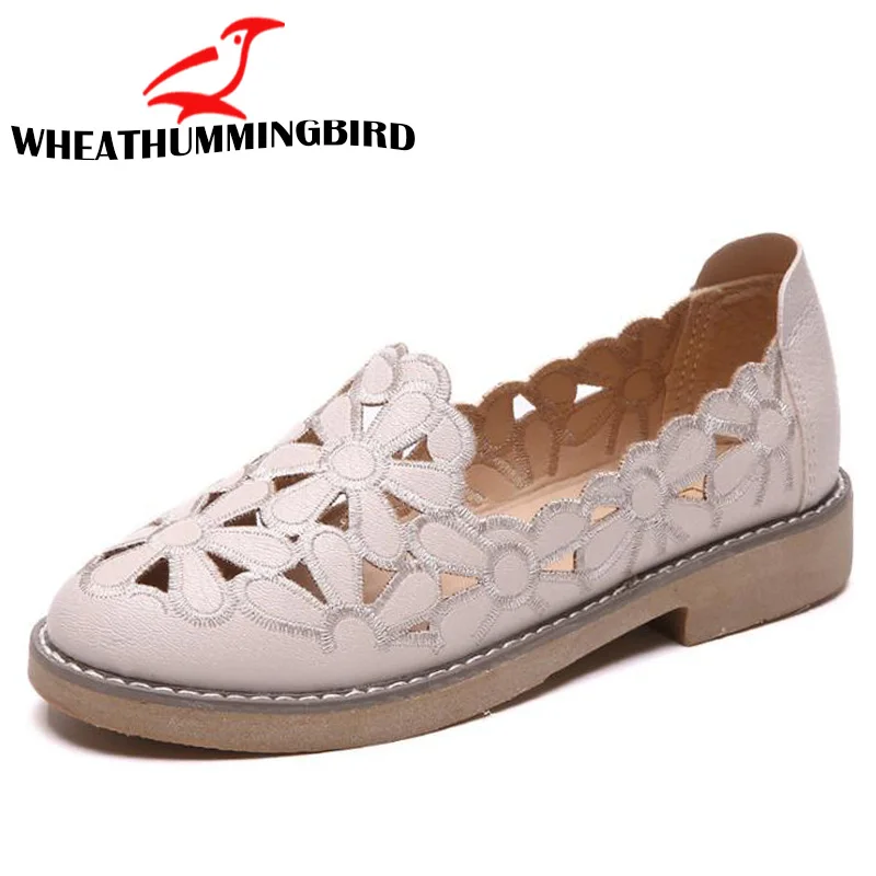 

2018 Summer Women Shallow Cut Out Hollow Out Casual Shoes Women's Flats Shoe Embroidery Fisherman Female flower Shoes LA-90