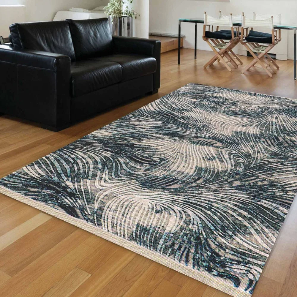 

Else Blue Black Line White Wave Ethnic Vintage Retro Aging 3d Print Anti Slip Kilim Washable Decorative Area Rug Bohemian Carpet