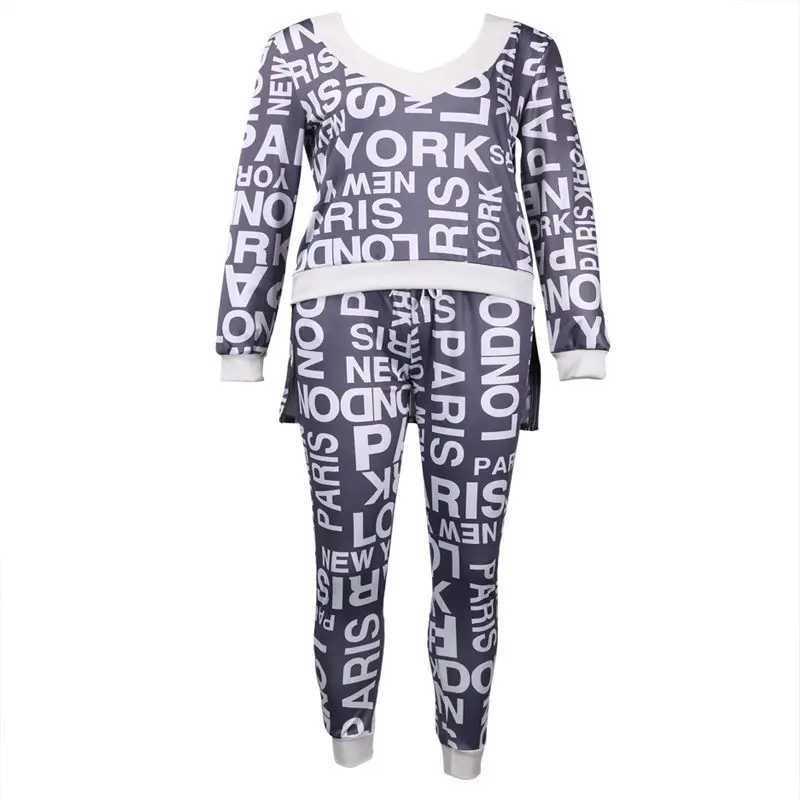 Emmababy 2 Piece Set Costumes Sweatshirt+Pants Sudaderas Woman Tracksuit Clothing Hoodies Set Letter Print Sportwear Suit Women 