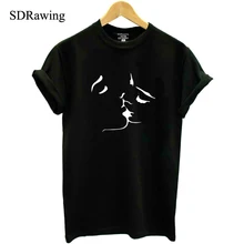 2018New T-shirt Women kiss Side face Letter Print T Shirt Women Tops Casual Brand Tee Shirt Femme Woman Clothing red/white/black 2018New T-shirt Women kiss Side face Letter Print T Shirt Women Tops Casual Brand Tee Shirt Femme Woman Clothing red/white/black