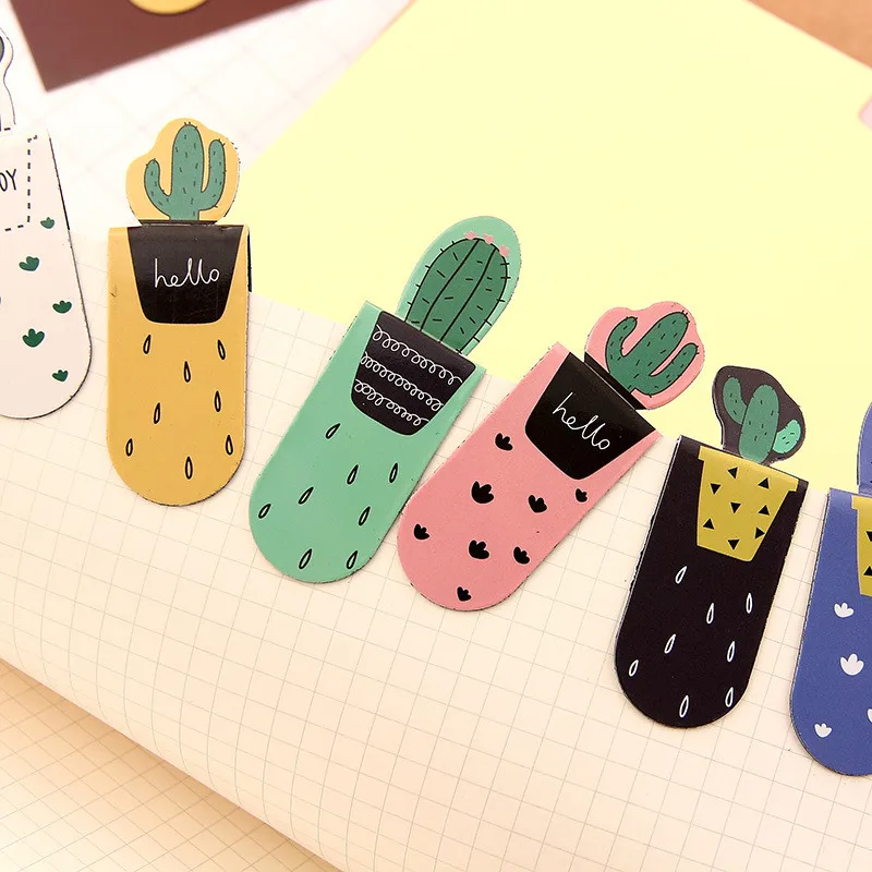 

3PCs/set Coloffice Small Fresh Cartoon Pocket Cactus Magnet Bookmarks Random Design 9*3 cm For Girls Office&School supplies