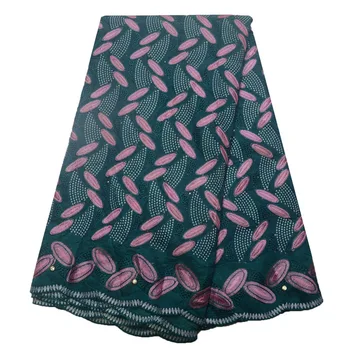 

HFX Swiss Voile Lace In Switzerland High Quality Green/Pink Nigeria Lace Latest Embroidery Cotton African Lace Fabric L169-6