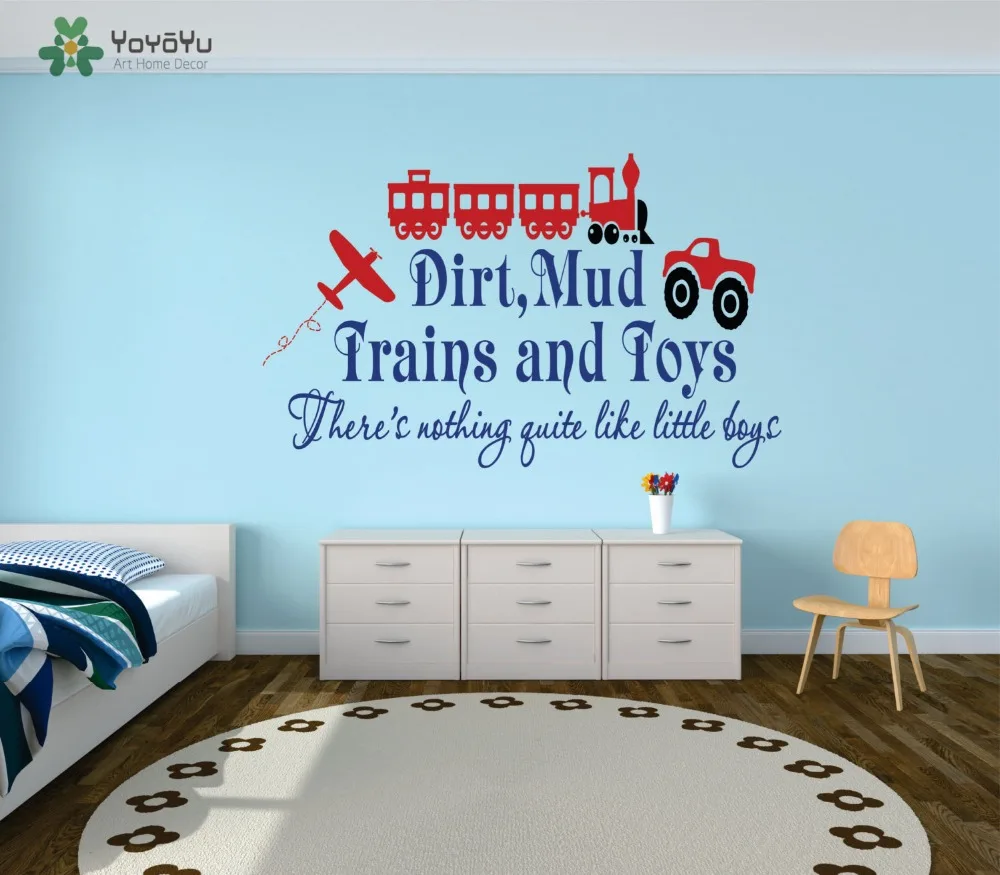 

Wall Decal Vinyl Sticker Train Airplan Car With Quote Dirty Mud Train And Toy For Kid Boys Playroon Art Decorartion Mural WW-430