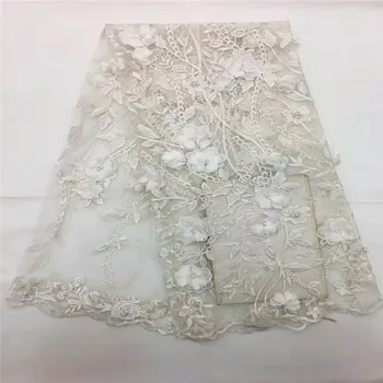 

Fashion african lace fabric 3d flower with beads embroidery French tulle lace fabric For Wedding dress HJ862-1