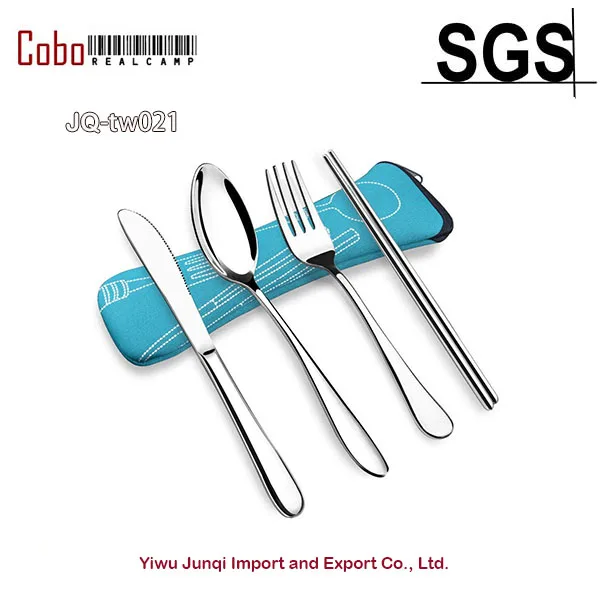 

4 Pcs Stainless Steel Flatware Set Knife Fork Spoon Chopsticks Set Travel Camping Cutlery Set with Neoprene Case