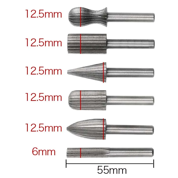 6 шт. твердосплавный резак роторный заусенец набор чпу гравировальный бит роторный напильник сверло шлифовальный хвостовик 6 мм 1/" qstexpress