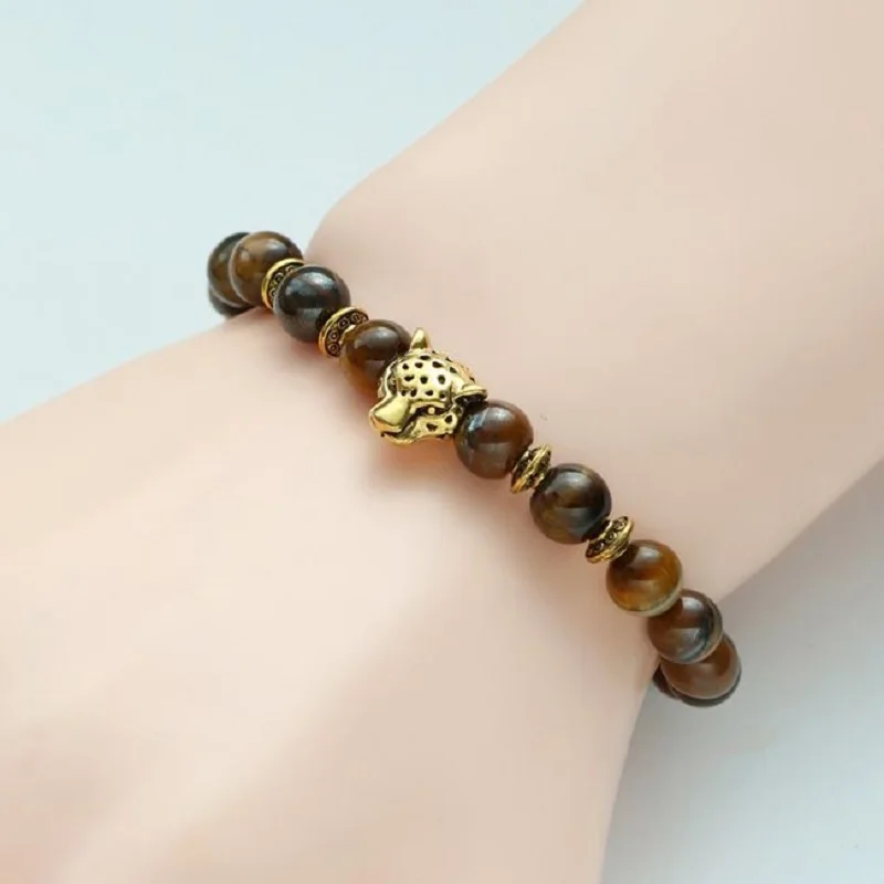 

Natural Stone Leopard Head Beads Bracelets Lapis Lazuli Stretch Bracelet Leopard Lion Head Bracelet Prayer Bead Jewelry Pulseira