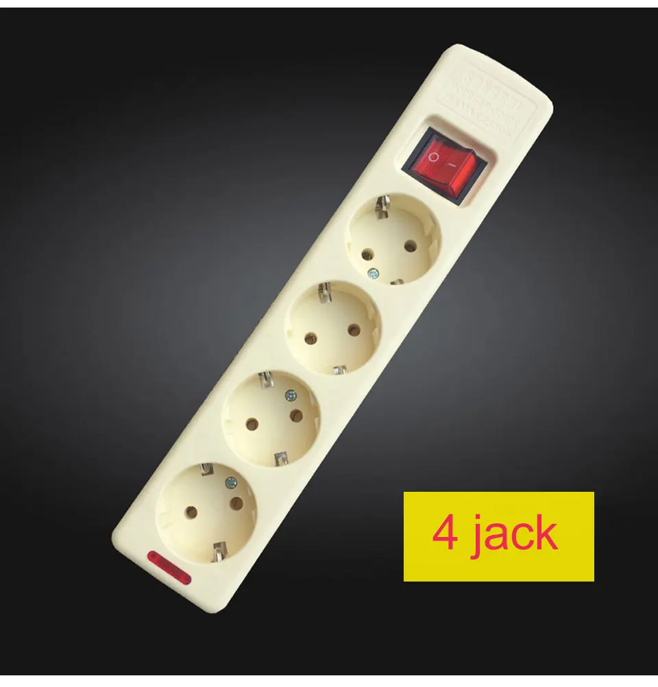 6 AC EU Plug Power No Wire Board Outlet Extension Socket Europe Button Switch Strip 3456 Hole Home Office Use (9)