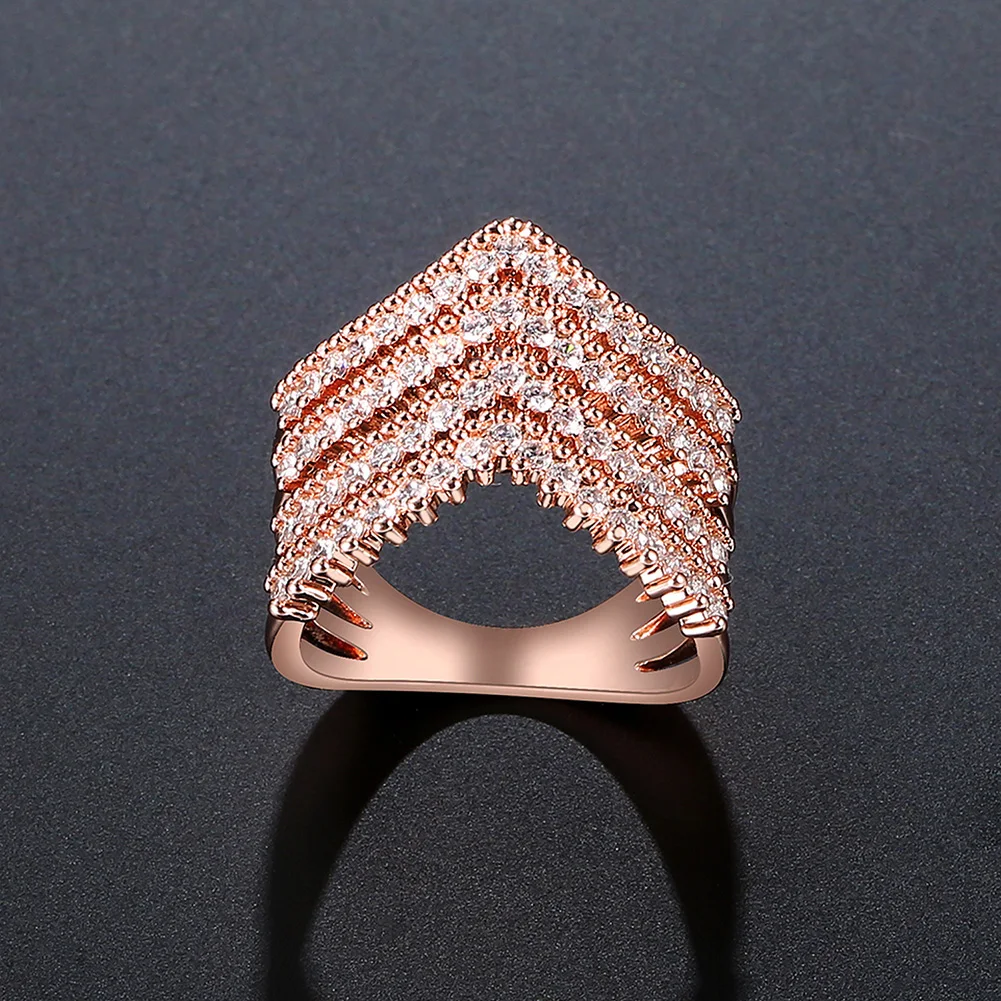 Women's Fashion Rose Gold Silver Color Multilayer Copper Zircon Rings Jewelry Aros anello anillo