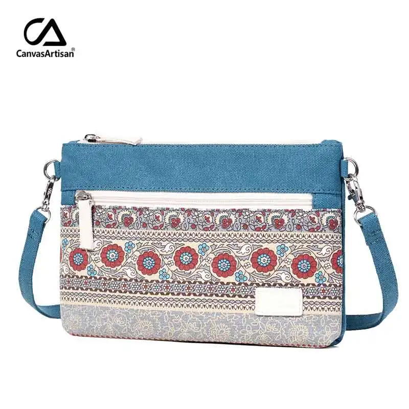 Canvasartisan женская сумка на плечо, холст, Ретро стиль, сумки, женская цветочная маленькая сумка-мессенджер, повседневные сумки через плечо - Цвет: lake blue