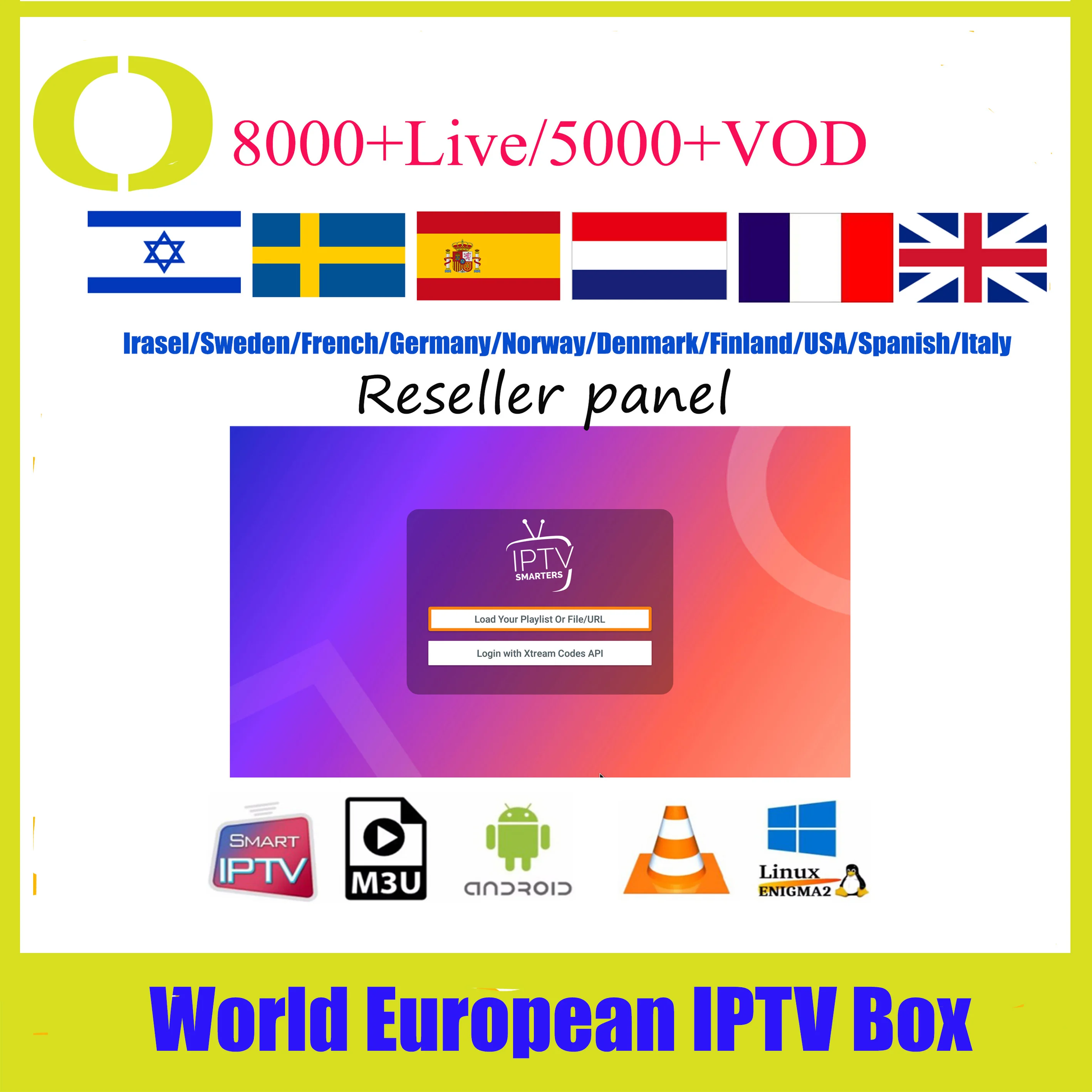 

HD Israel Swedish European IPTV Poland Romania Netherlands Belgium German Italy Hebrew Denmark TV Channels 8000+Live/5000+VOD