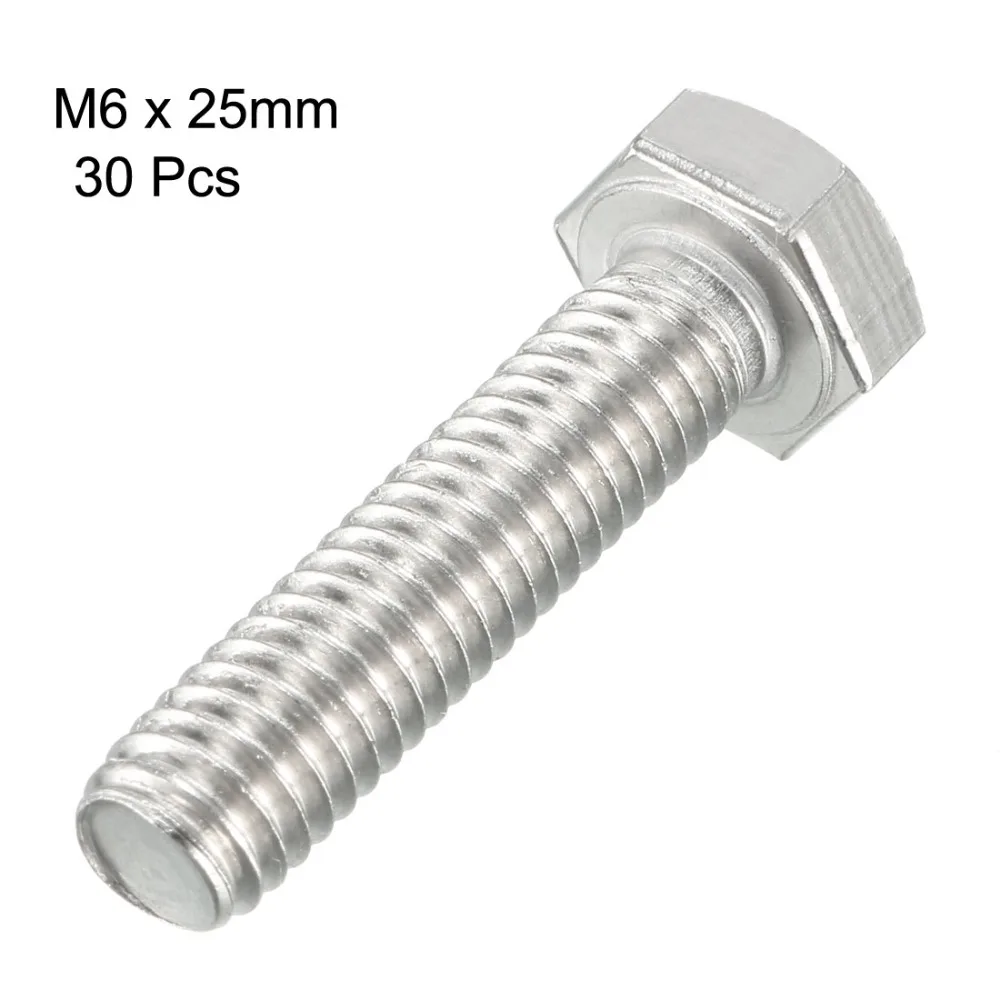 

UXCELL 30Pcs M6 Bolts Thread 25/35/40mm 304 Stainless Steel Hex Head Screws Bolt Fasteners For Home Appliance Ship Assembly