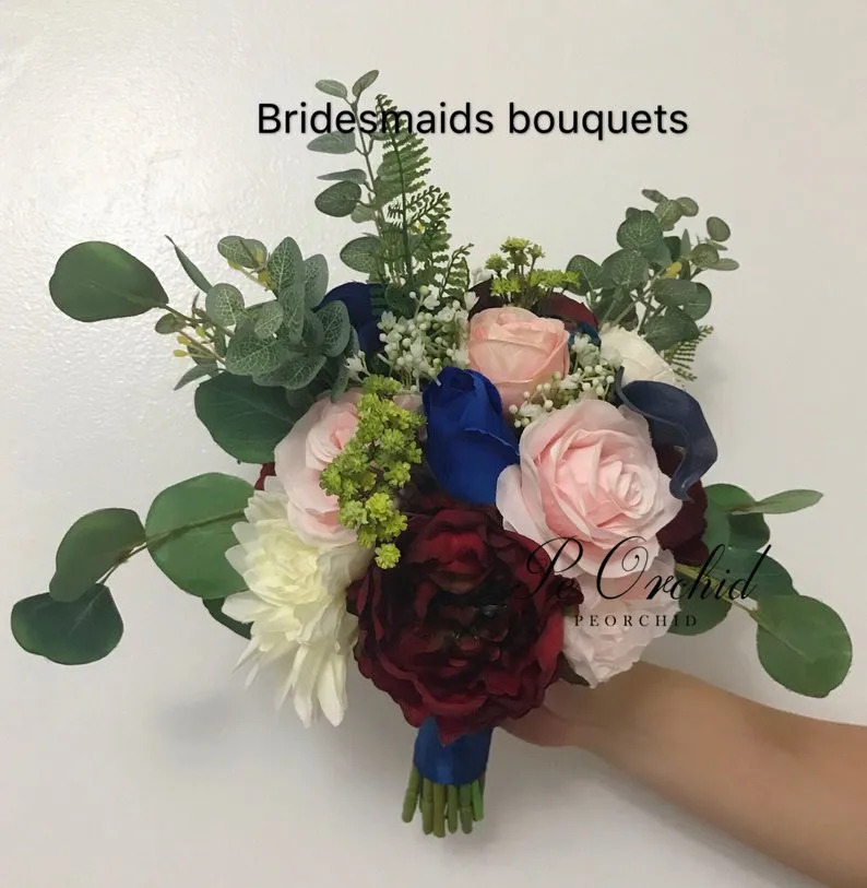 PEORCHID романтические бургундские Свадебные букеты розовые синие розы пионы Сад Свадебные цветы букеты невесты Бохо букет