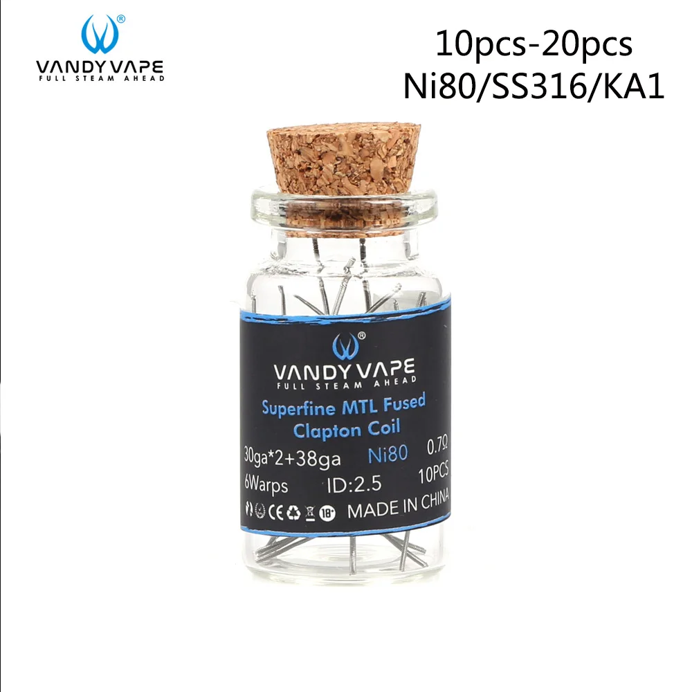 

10-20pcs Original Vandy vape Superfine MTL Fused Clapton Prebuilt Coil Wire 32GA*2+38GA NI80 SS316 KA1 Wire For RDA Atomizer