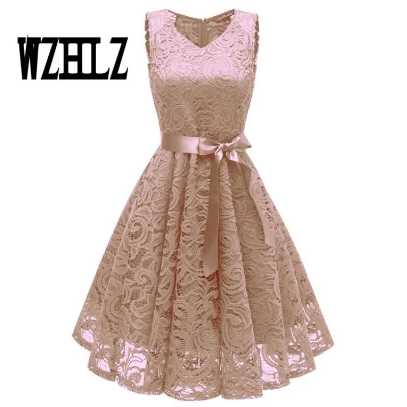 WZHLZ Урожай Элегантный Вышивка Цветочные Кружева Лоскутная vestidos-Line Pinup Бизнес