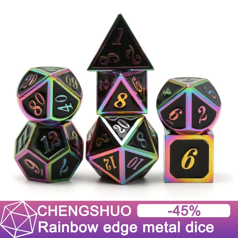 

Chengshuo dnd dice metal rpg set polyhedral dungeons and dragon black table games Zinc alloy green digital dice pattern d20 10