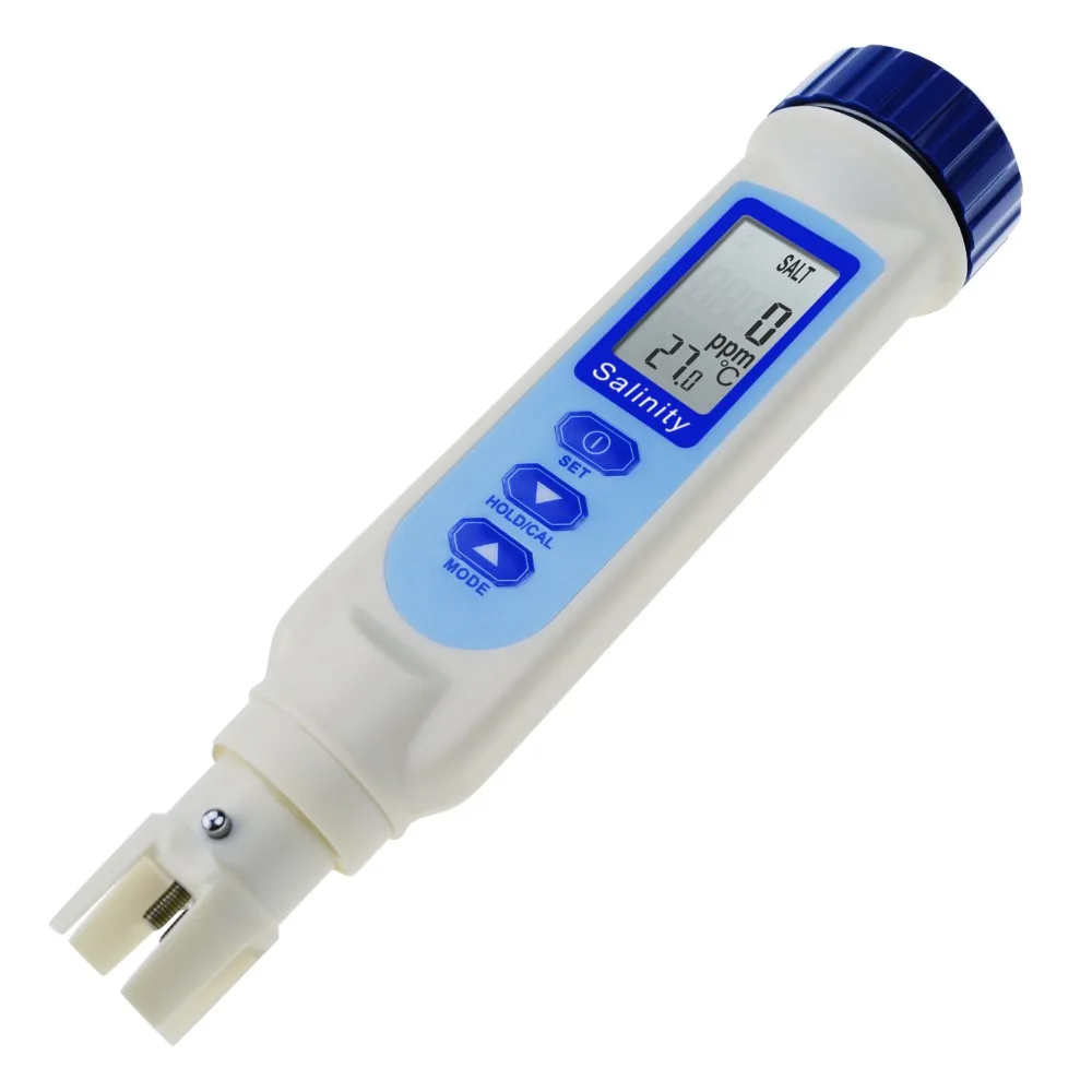 

Salinity & Temp Meter Pen Type Salt Water Quality Tester ATC NaCl, 9999 ppm / 100.0ppt/ 10% / 0.95-1.08 SG Measurement Units