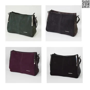 

POSSESS BRAND, woman soft bag with metal hardware on the sides,the front side is made of natural suede