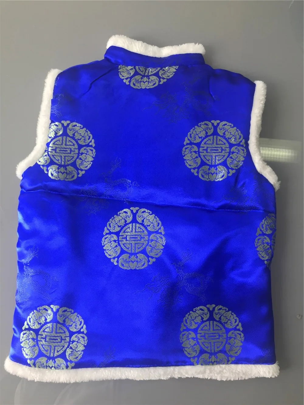 New Year Festival Chinese Traditional Children's Tang Style Sleeveless Show Performance Winter Red/Blue Lovely Vests For Kids
