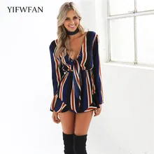 

YIFWFAN Brand 2017 Fashion V Neck Women Rompers Short Striped Jumpsuit Overalls Spring Summer Autumn Jumpsuit Female Playsuit