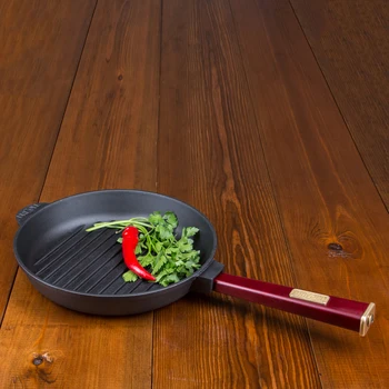 

Frying pan GRILL cast iron with wooden hand caucasian grill coffee pot bowler pan frying pan mug 02240G-R2