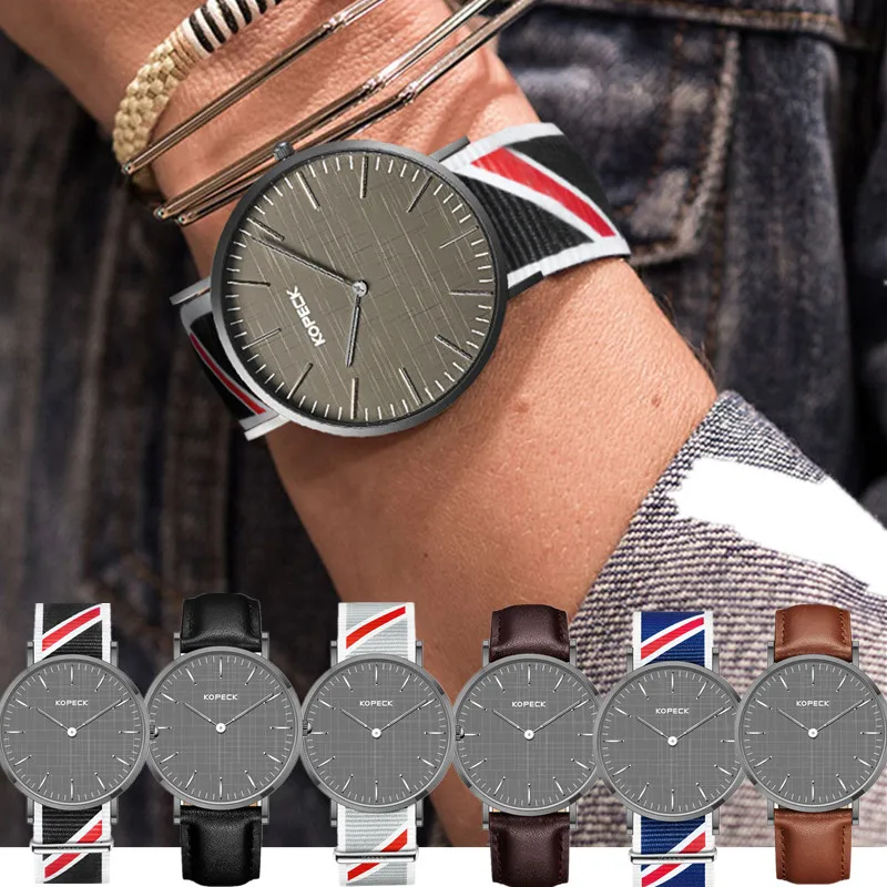 KOPECK Top Brand Luxury Modern Quartz watch men Stylish Black Japan quartz-watch leather mesh canvas ultra thin clock male New