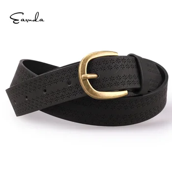 

Earnda Luxury Belt Women Hollow Flower PU Leather Black Strap Metal Needle Buckle Belts For Jeans Casual Leather cinto feminino