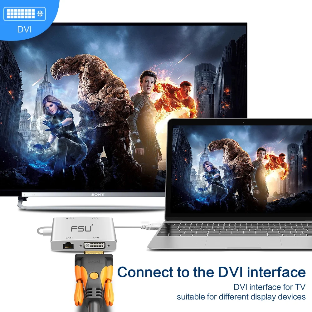 FSU 4 в 1 USB 3 0 к HDMI VGA DVI RJ45 10/100 м Ethernet Lan адаптер кабель для ноутбука| |