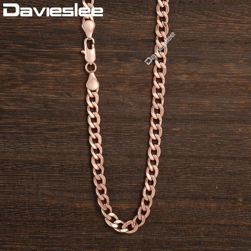 

Davieslee Curb Cuban Link Chain Necklace for Men Women Yellow White Rose Gold Filled 585 DGNM125