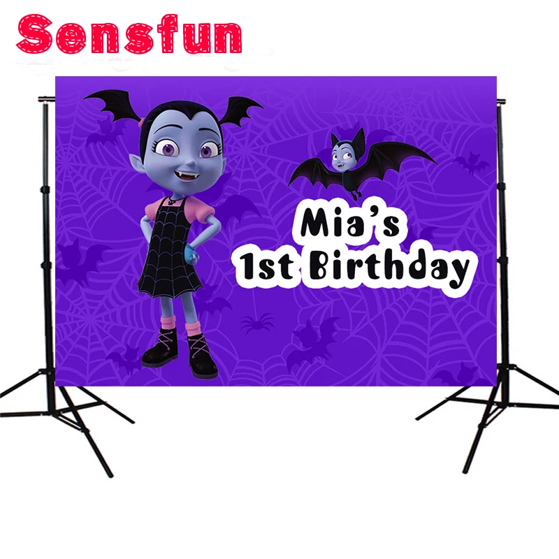 

Sensfun Purple Theme Batman Vampirina Birthday Baby Custom Photo Studio Backdrop Background Vinyl