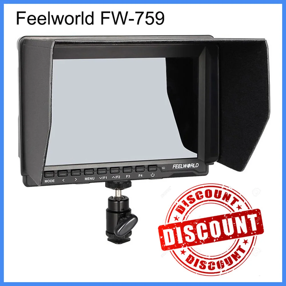 

Feelworld FW-759 1080P Camera Field Monitor 7" Ultra HD 1280x800 IPS Screen FPV Monitor with 1 Mini HDMI cable for BMPCC, FPV