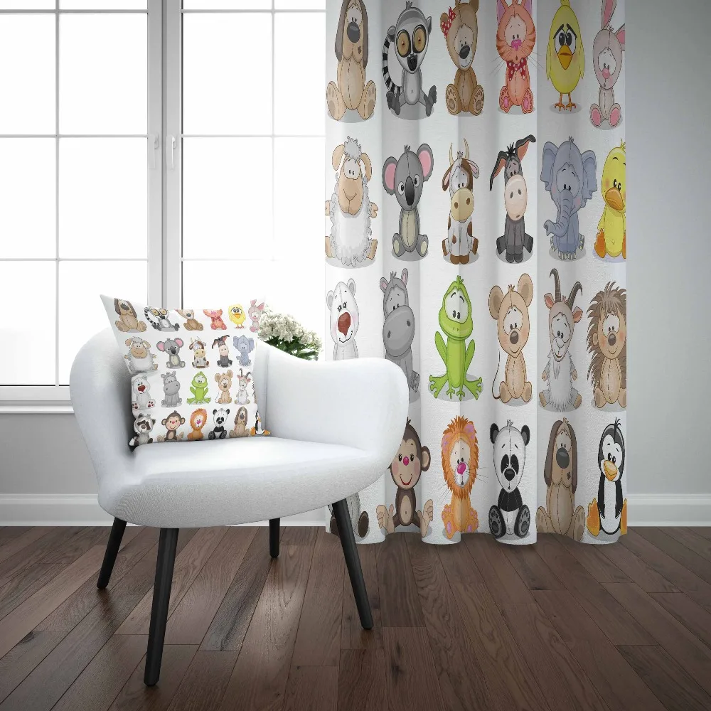 

Else Educational Funny Jungle Cute Sweet Animals 3d Kids Print Baby Children Window Panel Set Curtain Combine Gift Pillow Case