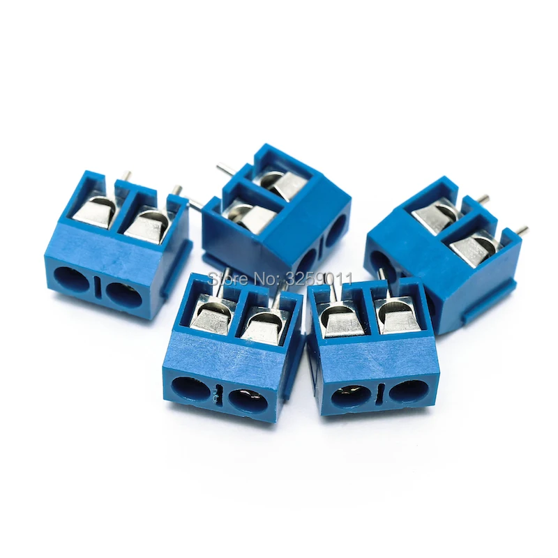 

10PCS Small Electrical Connectors KF 301-2P Blue Copper 5.0mm Straight Pin PCB Screw Terminal Block Connector