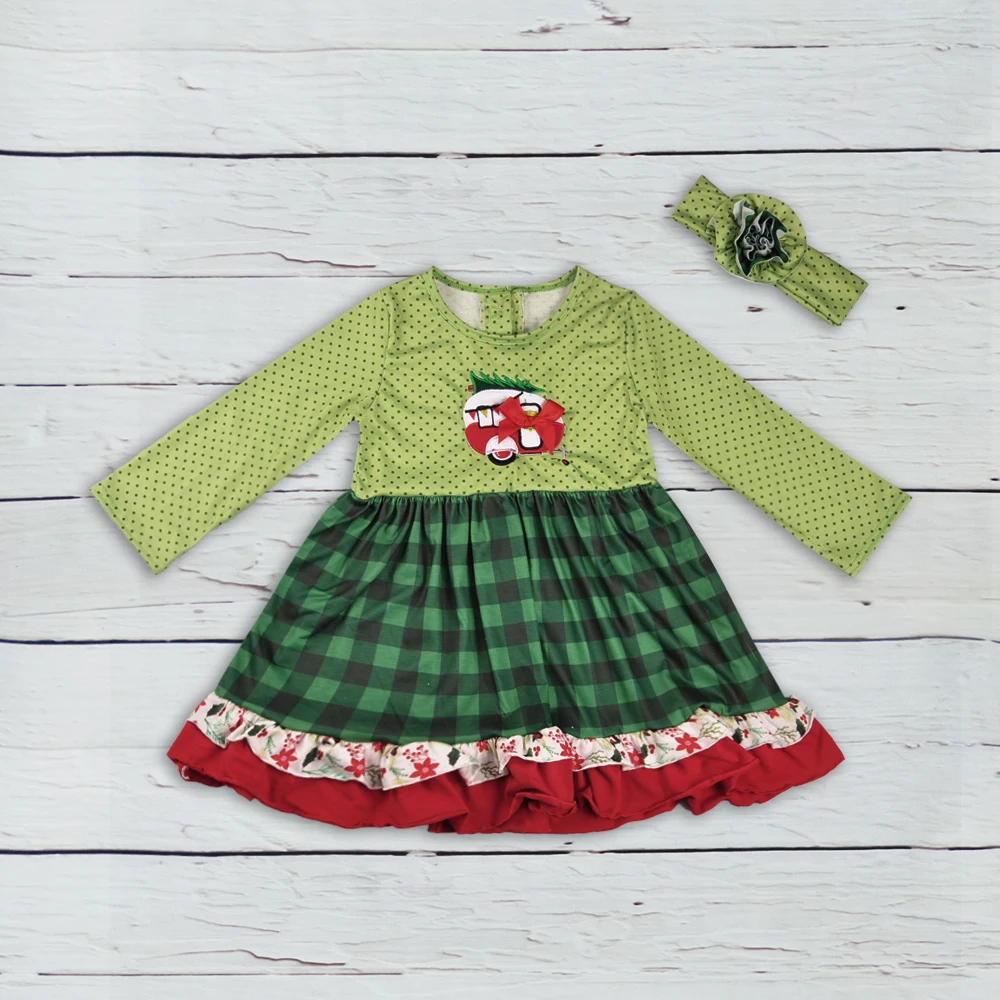 

Christmas Dress New Coming Children Long Sleeve Boutique Knitted Cotton Camper Embroidery Dress Baby Girl Fall Dress LYQ808-294