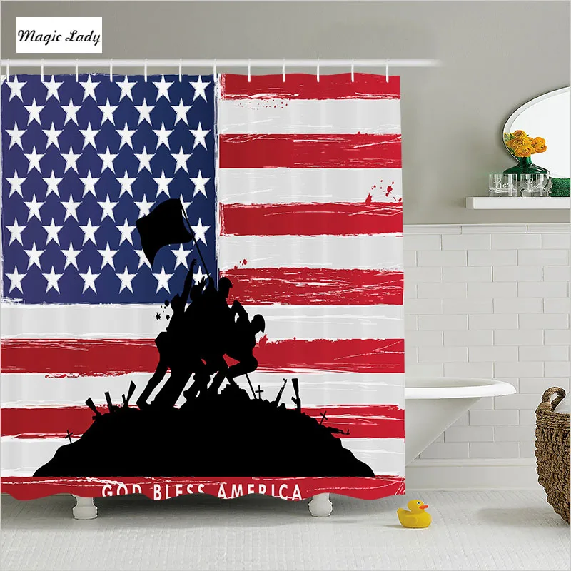 Bath Shower Curtains Flag Accessories America Troops Soldiers USA
