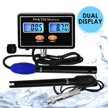 

Dual Display Combo pH & TDS Monitor Tester 0.00~14.00pH & 0.0~199.9ppt w/ ATC Rechargeable Water Quality Real-time Monitoring