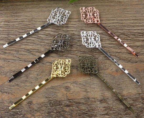 10 шт. 15 мм цветочный поддон ручной работы Медь с античной бронзой/золото/серебро Цвета заколки для волос булавка для волос винтажная шпилька для волос клипсы