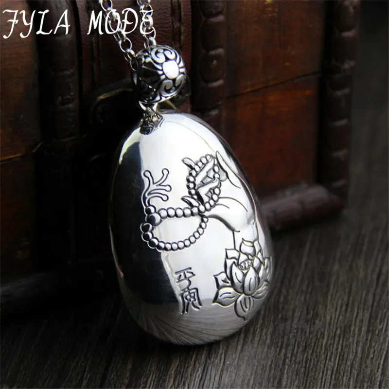 

Real 999 Sterling Silver Handmade Fine Jewelry Buddha's-Hand and Lotus Flower Design Pendant Without Chain For Women XJF075