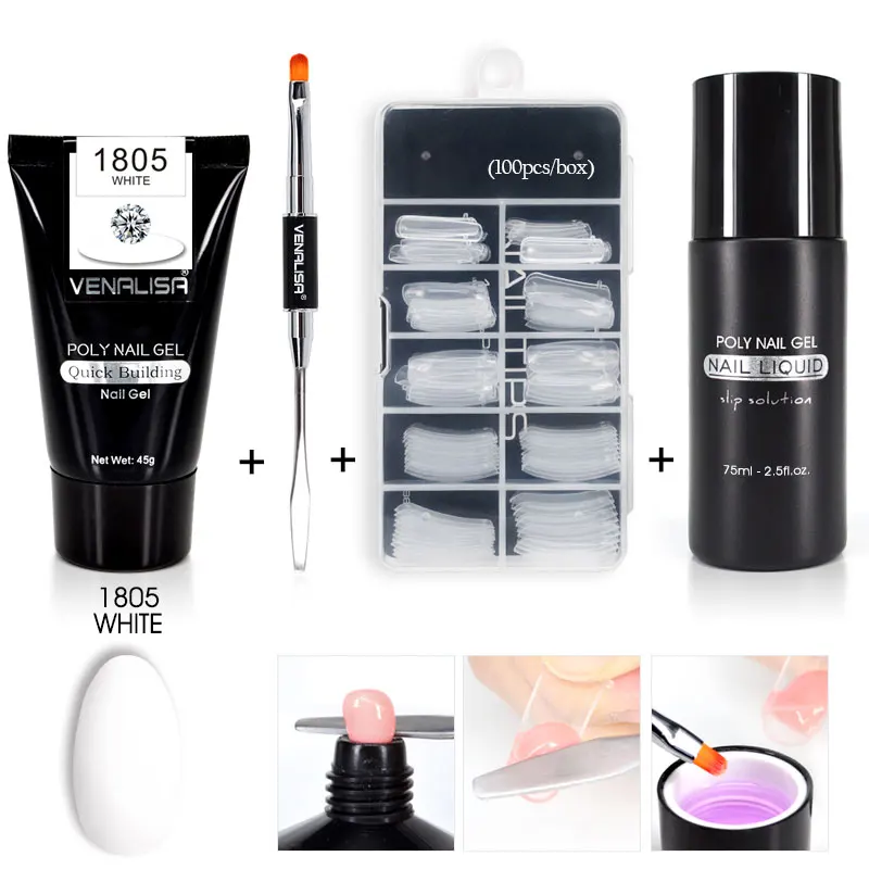 45g VENALISA بولي هلام مجموعات الفرنسية مسمار الفن واضح التمويه اللون مسمار تلميح شكل الكريستال الأشعة فوق البنفسجية هلام Polygel شريحة فرشاة جيل للأ...