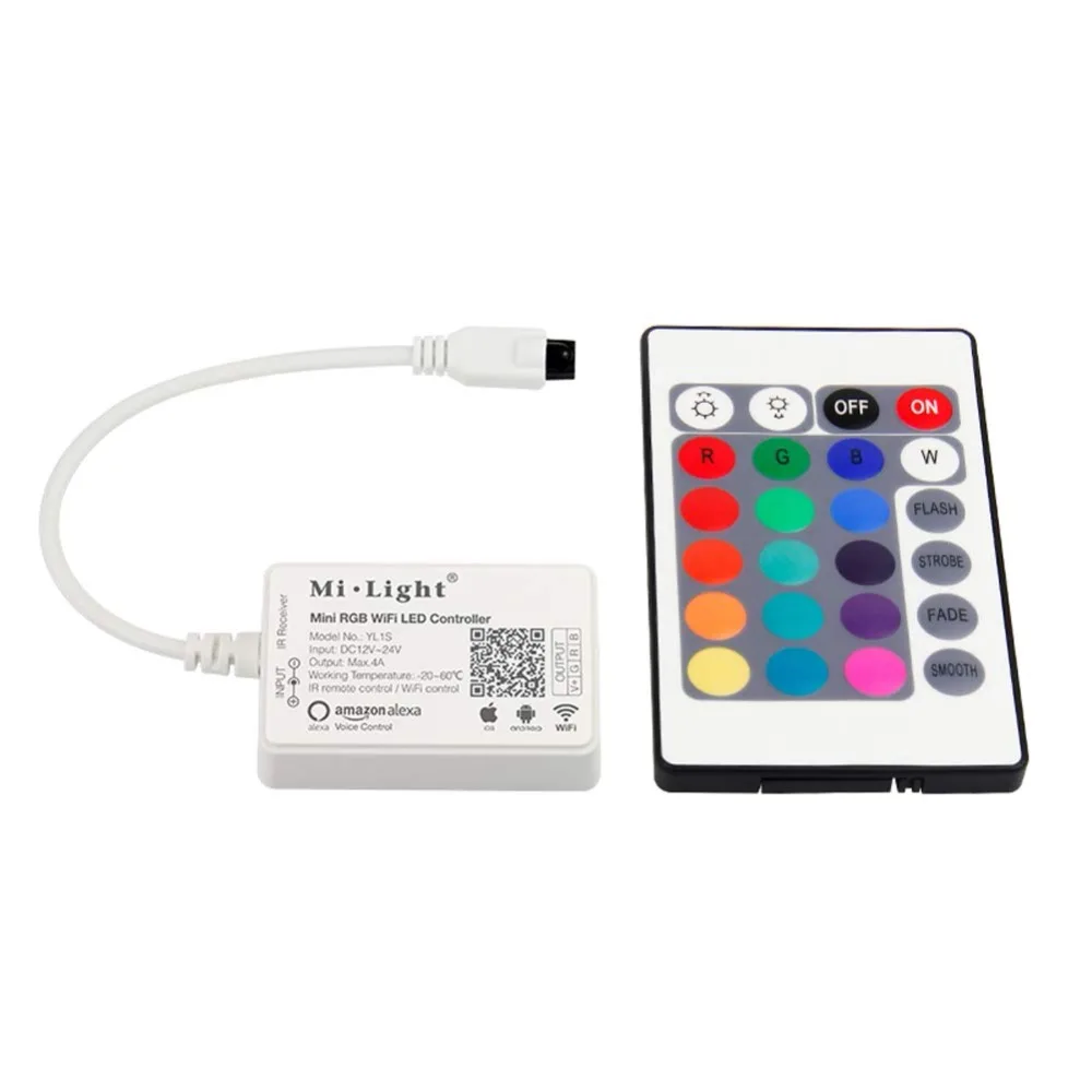 

MiLight Mini RGB/RGBW Strip Light Controller 2.4GHZ Wireless WIFI Smart Controller DC12-24V 4A